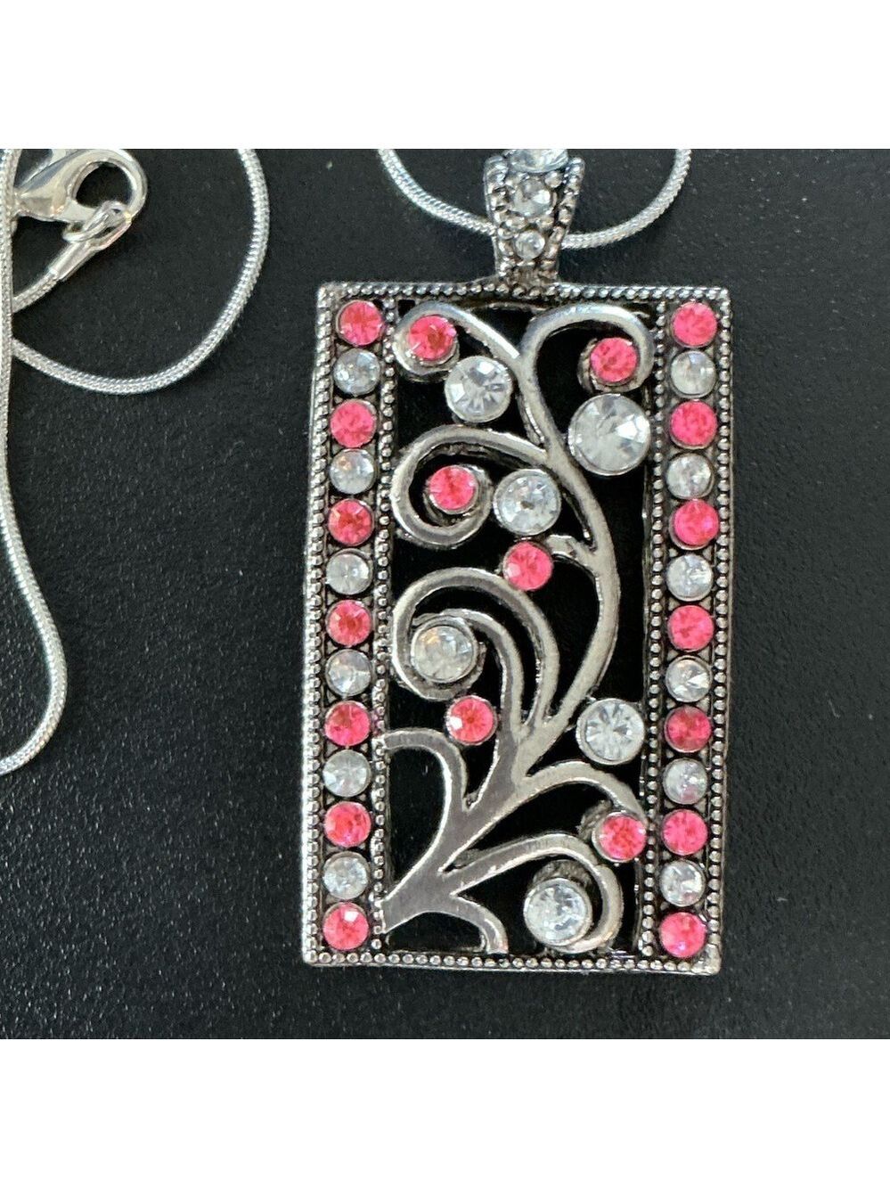 Silver and Pink Stone Pendant Statement Necklace